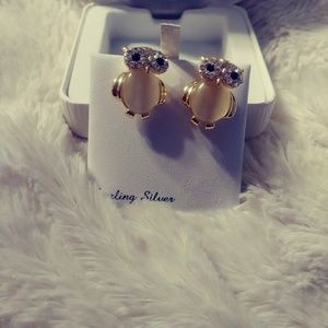 Owl earrings w synthetic opal and cubic zirconians